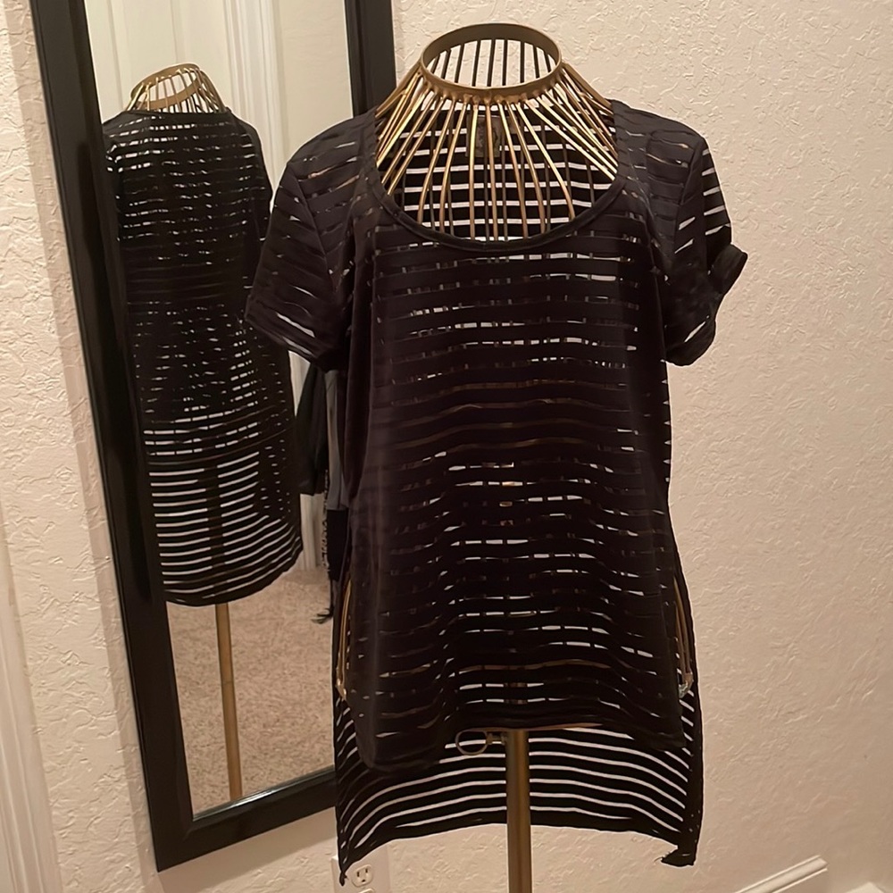 Black Striped High Low Blouse